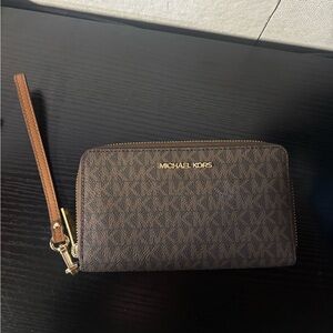 Michael Kors Dark Brown Wristlet with Gold Accents